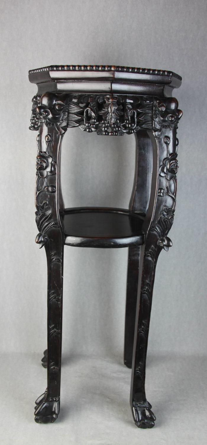 清代紫檀 嵌红根石高台花几 醉墨轩