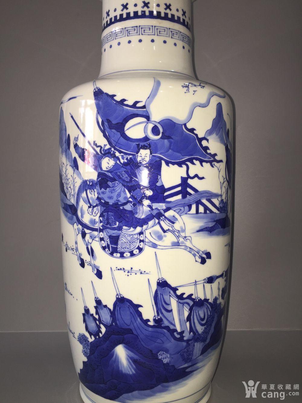 仿古工艺品 瓷器 康熙 青花刀马人物棒槌瓶