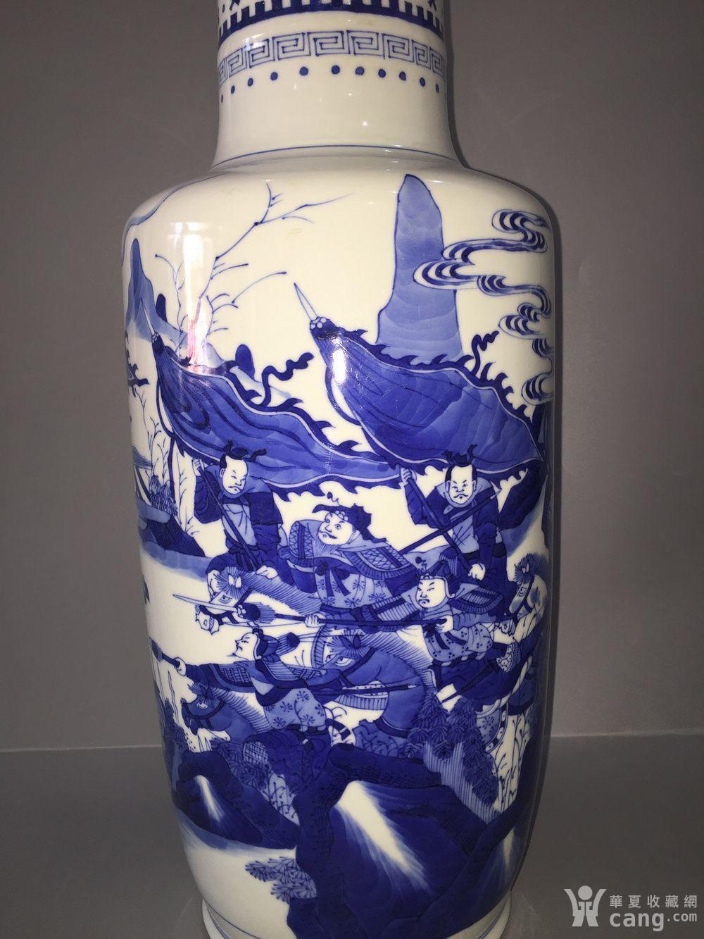 仿古工艺品 瓷器 康熙 青花刀马人物棒槌瓶