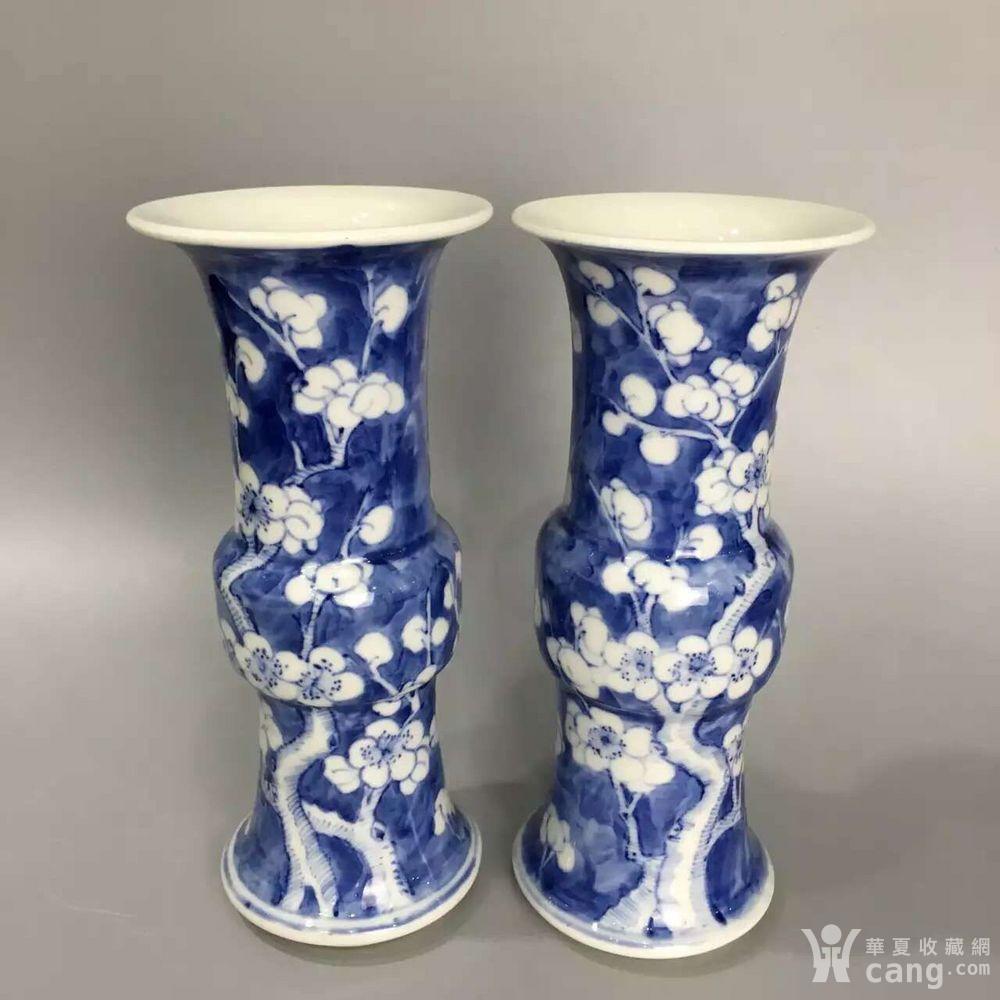 清光绪青花冰梅纹花觚一对