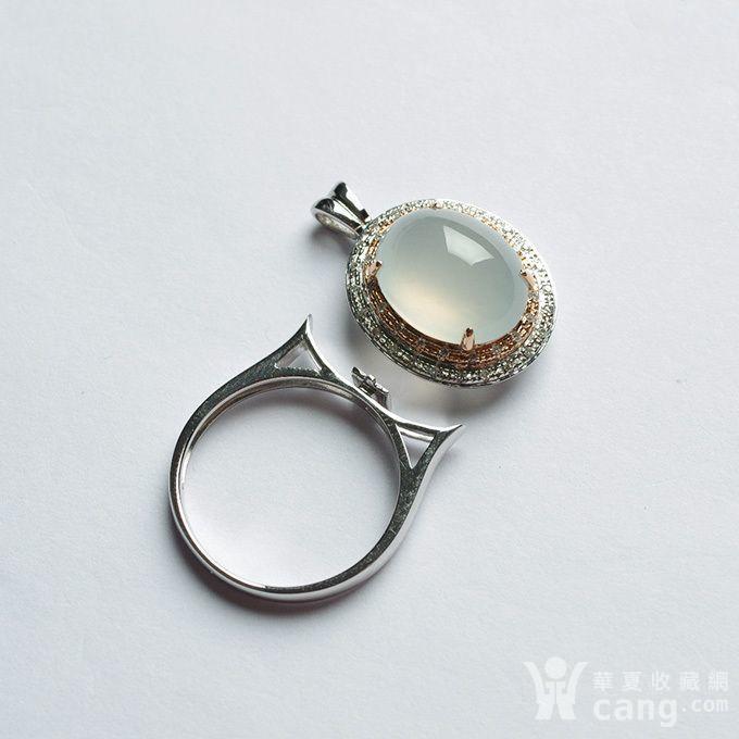 冰莹翡翠蛋面18k玫瑰白金吊坠戒指(两用)-11hg05