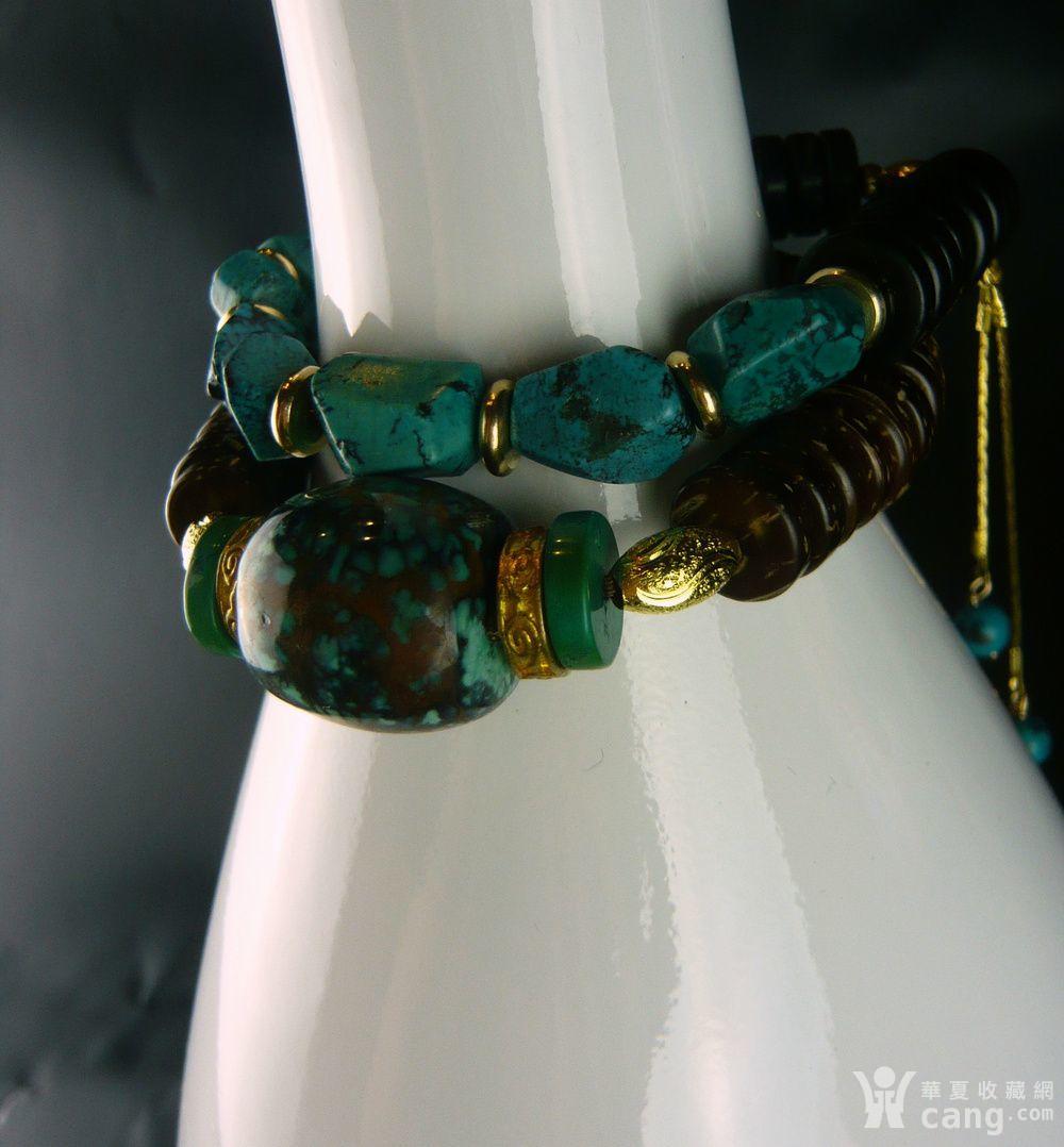 天然将军绿松石桶珠碧玉手串