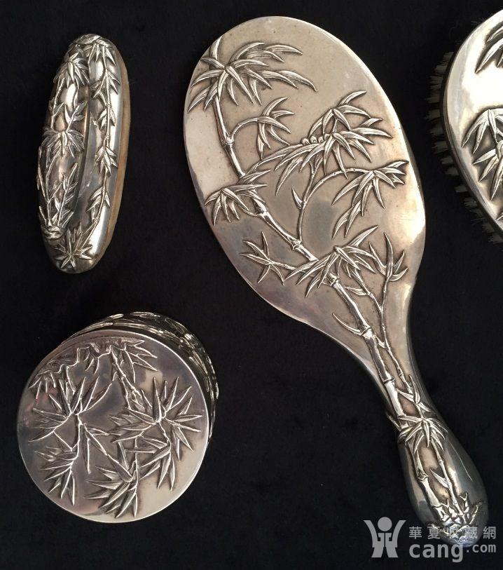 回流古董老银器-tc款焊贴竹纹梳妆十二件套