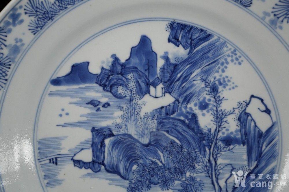 瓷器 明 清康熙 青花披麻皴 山水盘一对 〔尺寸〕 宽20cm 〔品相