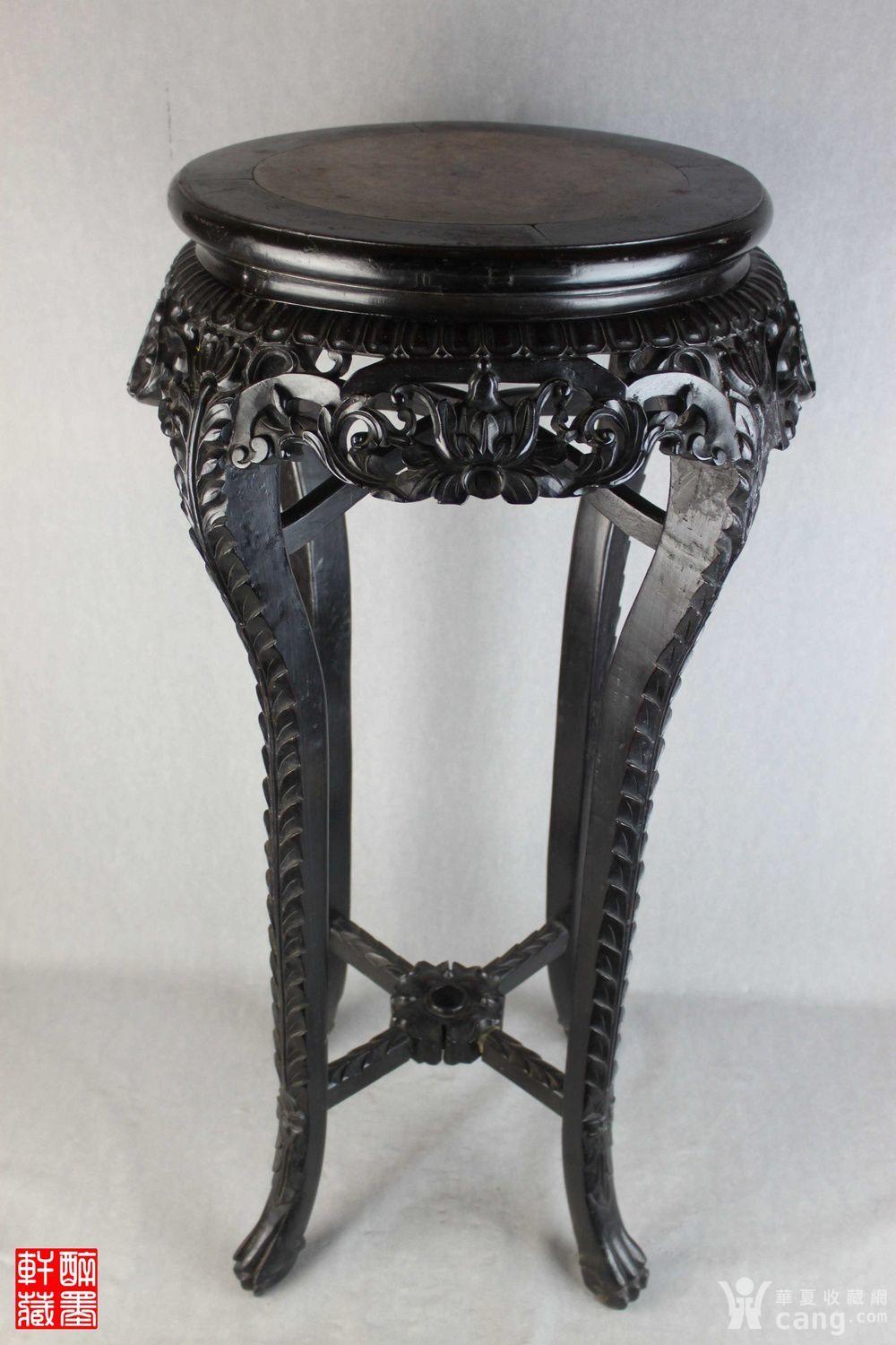 清代紫檀雕宝相花红根石面高花几 醉墨轩