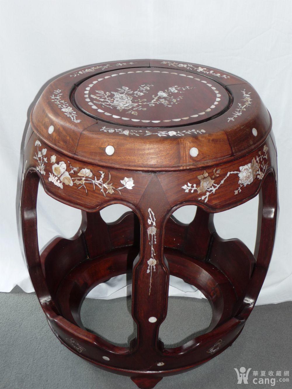 老红木嵌螺钿鼓凳