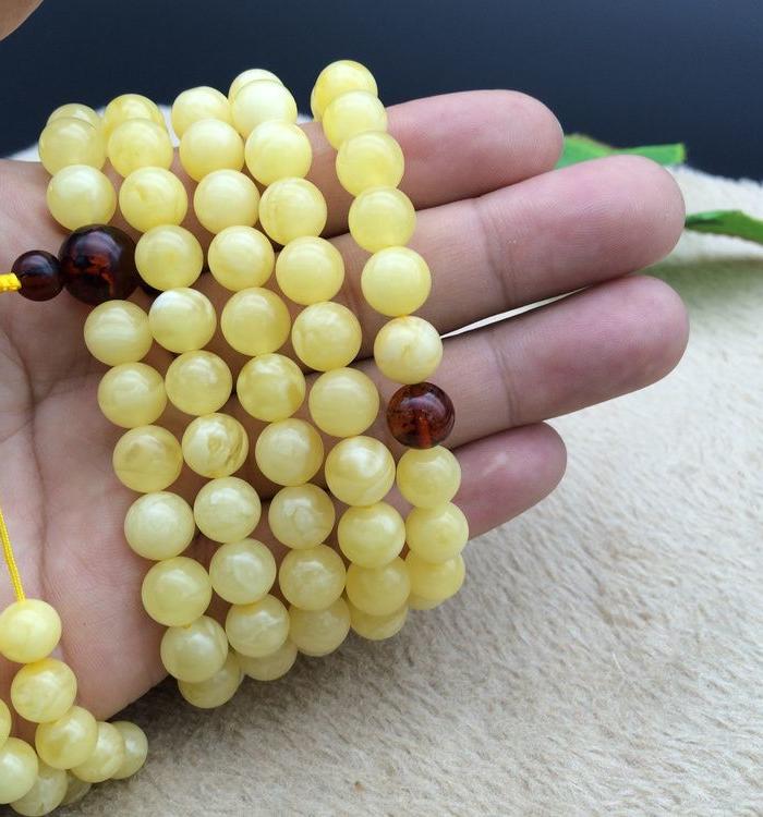 天然鸡油黄108蜜蜡手串1