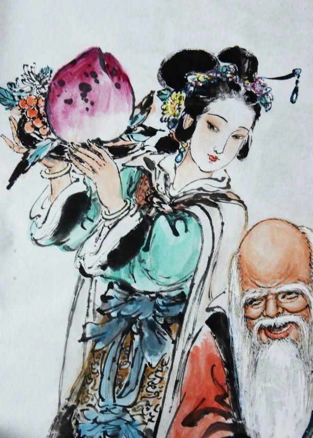 【当代名家】著名画家"龚美人"龚学渊献寿图软片