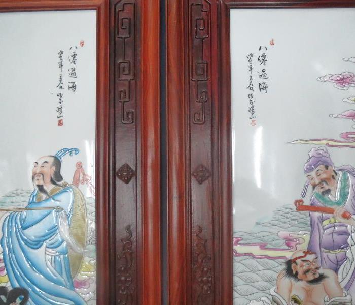 珠山八友王大凡粉彩八仙过海瓷板画四条屏
