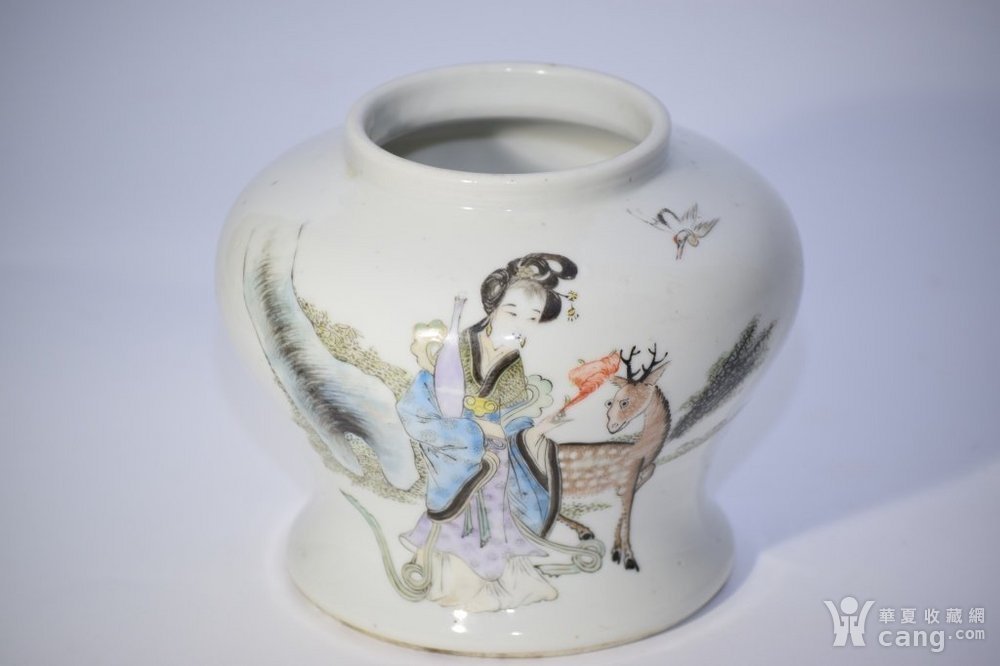 民国粉彩仕女图小罐 汪照藜款