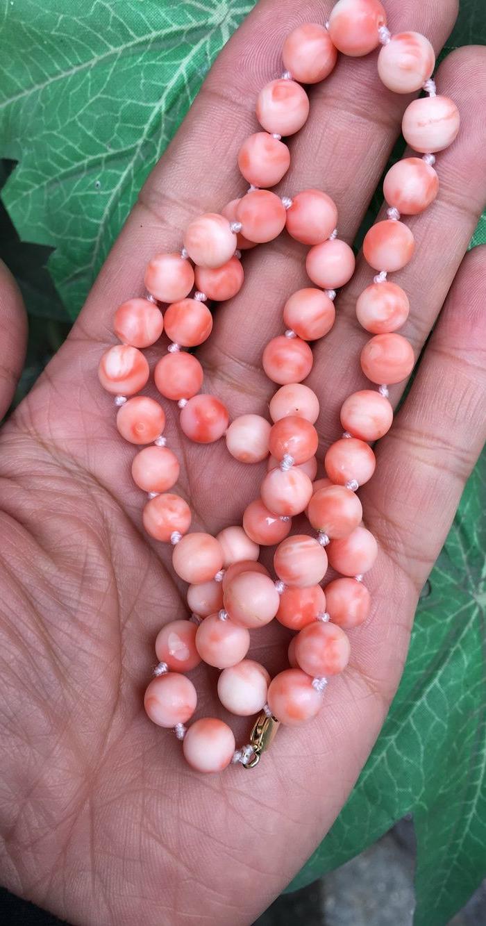 天然深海孩儿面粉珊瑚金头项链49克(d315110825)