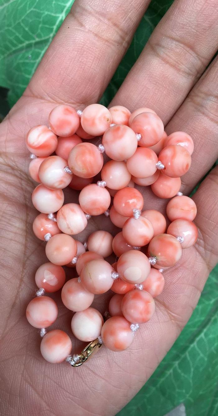 天然深海孩儿面粉珊瑚金头项链49克(d315110825)