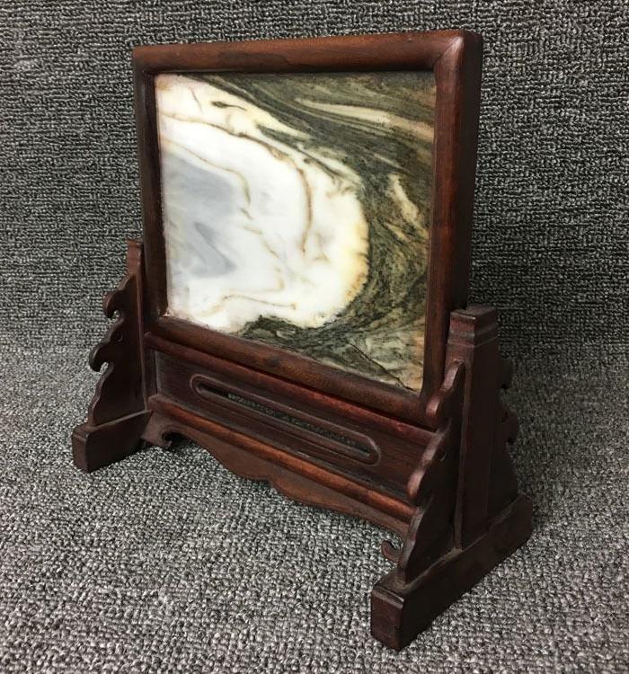 文房四宝清代酸枝木镶嵌云母石屏风文房砚屏摆件