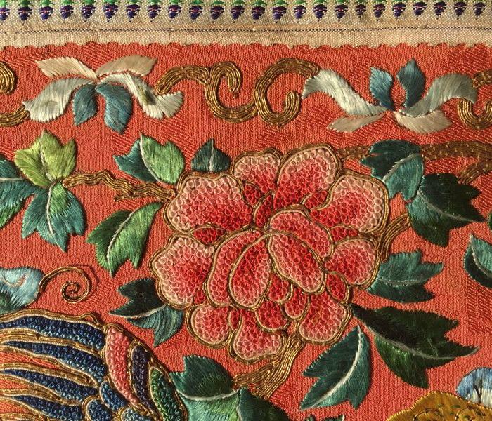 清代 盘金绣 凤穿牡丹 镜帘,不议价.