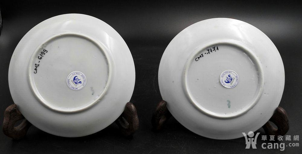 雍正踏雪寻梅青花人物碟一对 金瓯号海捞苏富比拍卖,全品