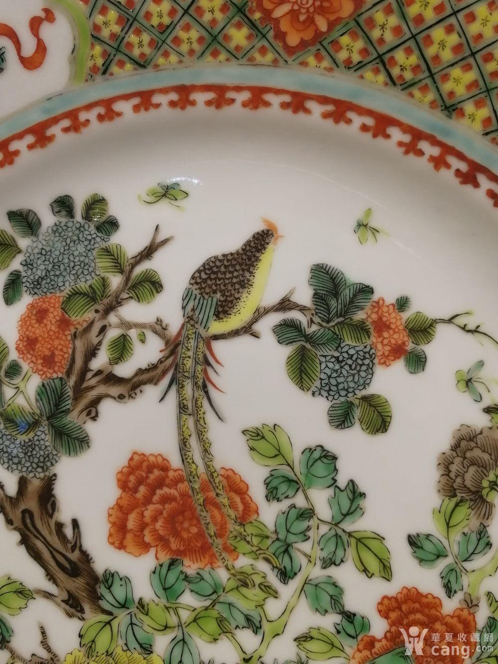 清光绪细路精品五彩花鸟盘