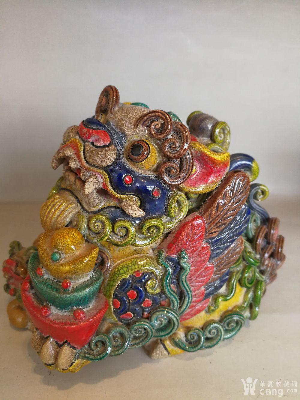 五彩石湾窑狮子一对