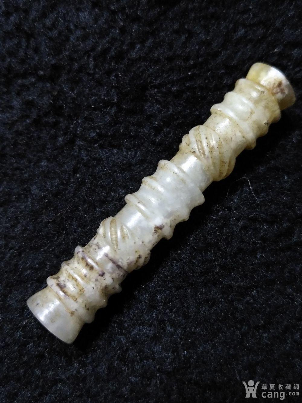 老和田白玉绳纹管珠