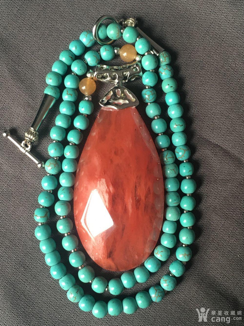 绿松石项链加吊坠牌加巴西樱桃石