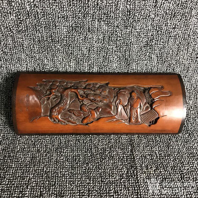 清代老竹雕臂搁携琴访友文父竹雕老臂搁文房四宝老竹雕