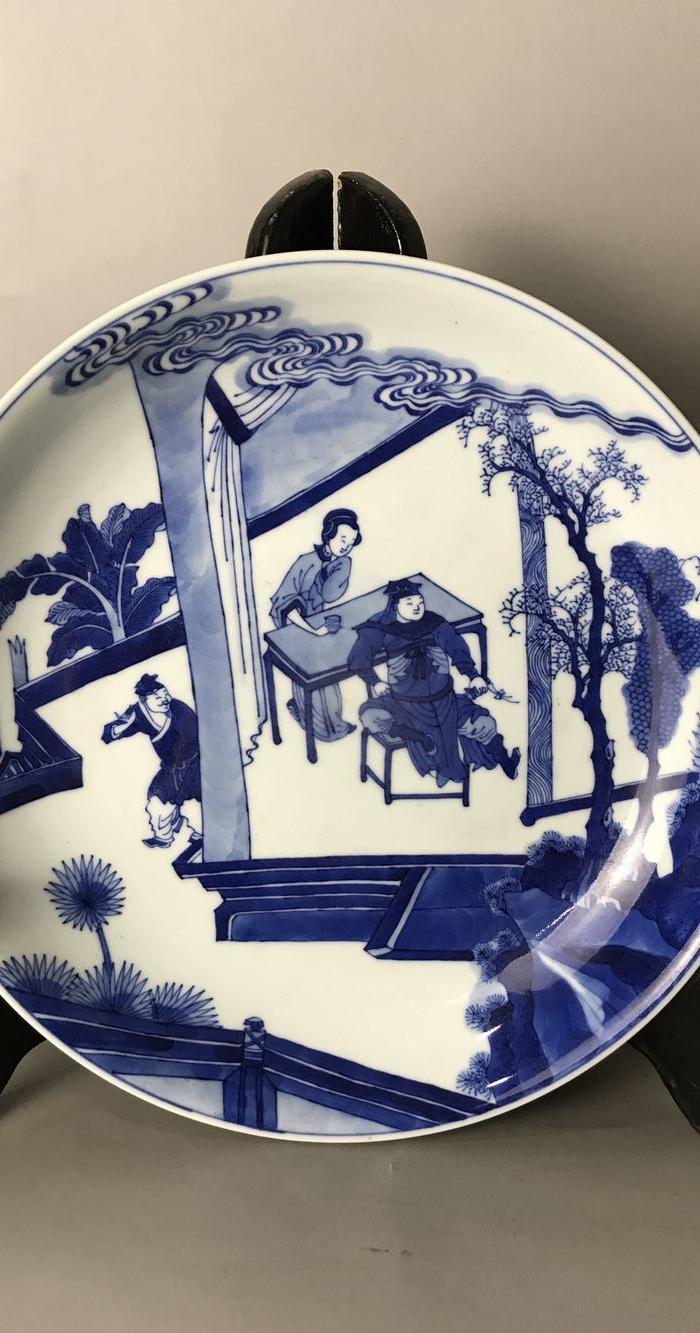 清康熙青花人物故事小盘