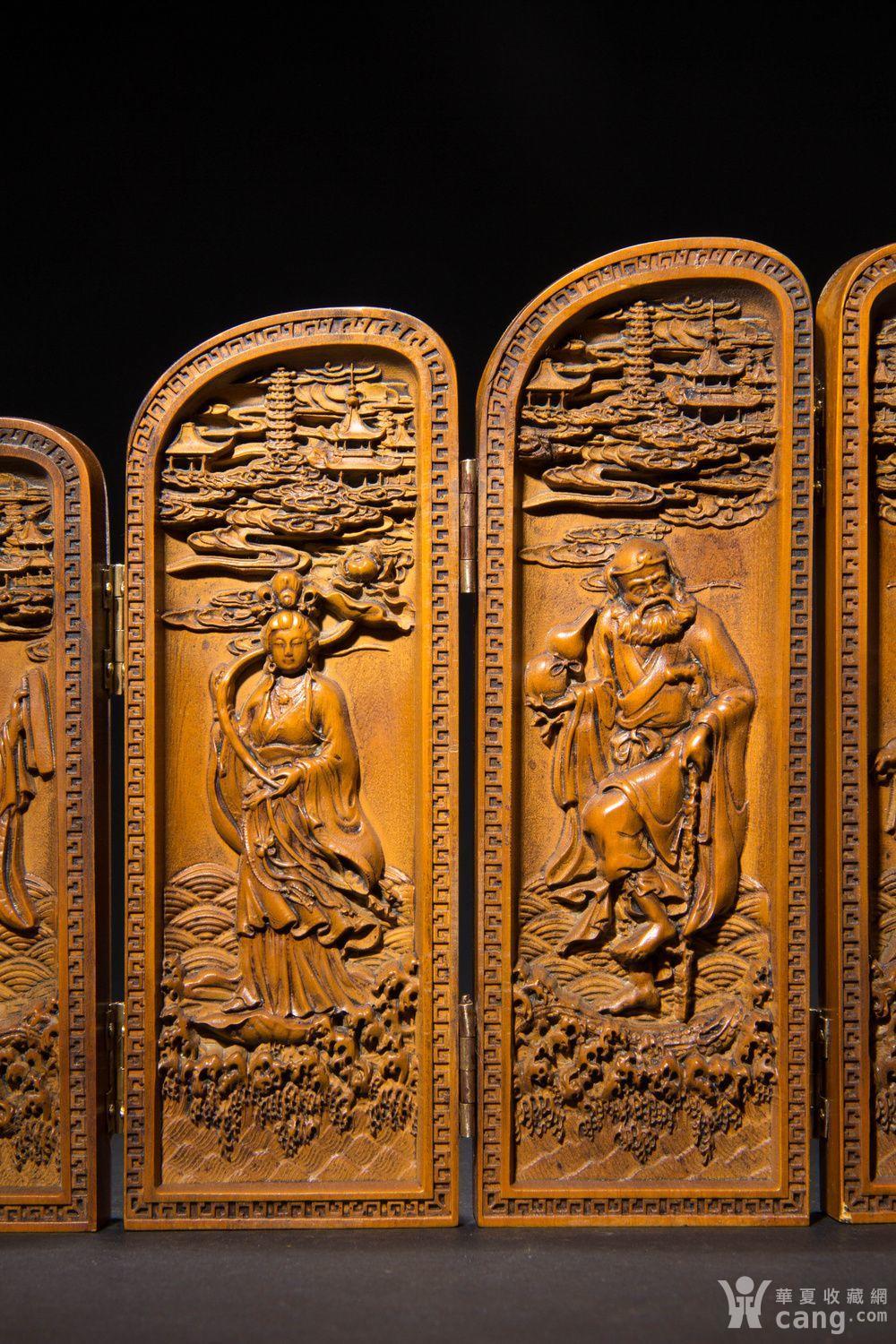 特价 创汇.黄杨木精雕八仙人物浮雕屏风