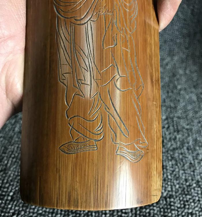 清代老竹雕人物余甸款竹雕臂搁文房四宝老臂搁古玩杂项