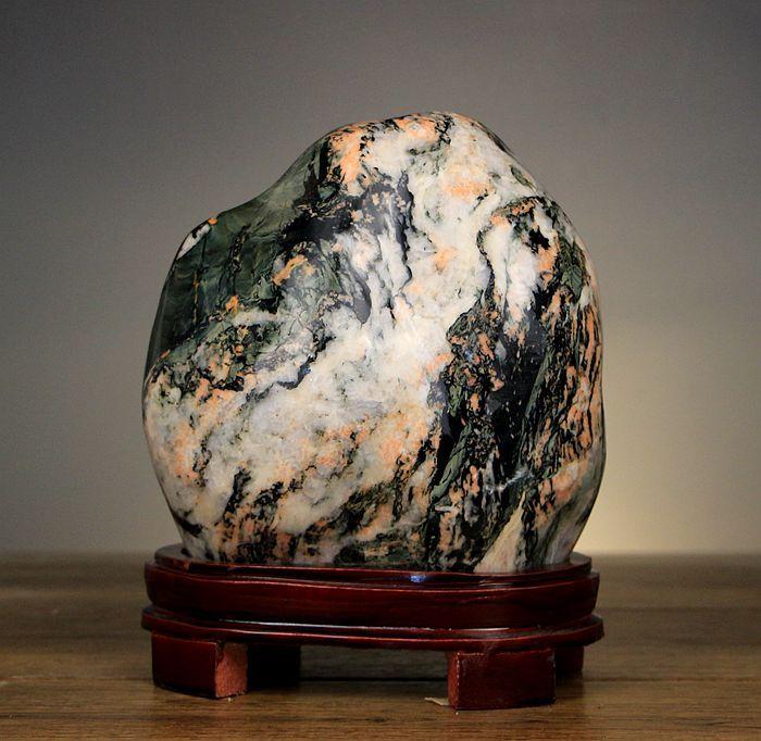 奇石青海七彩石国画石奇石草花石图案石红碧玉阿富汗玉观赏石