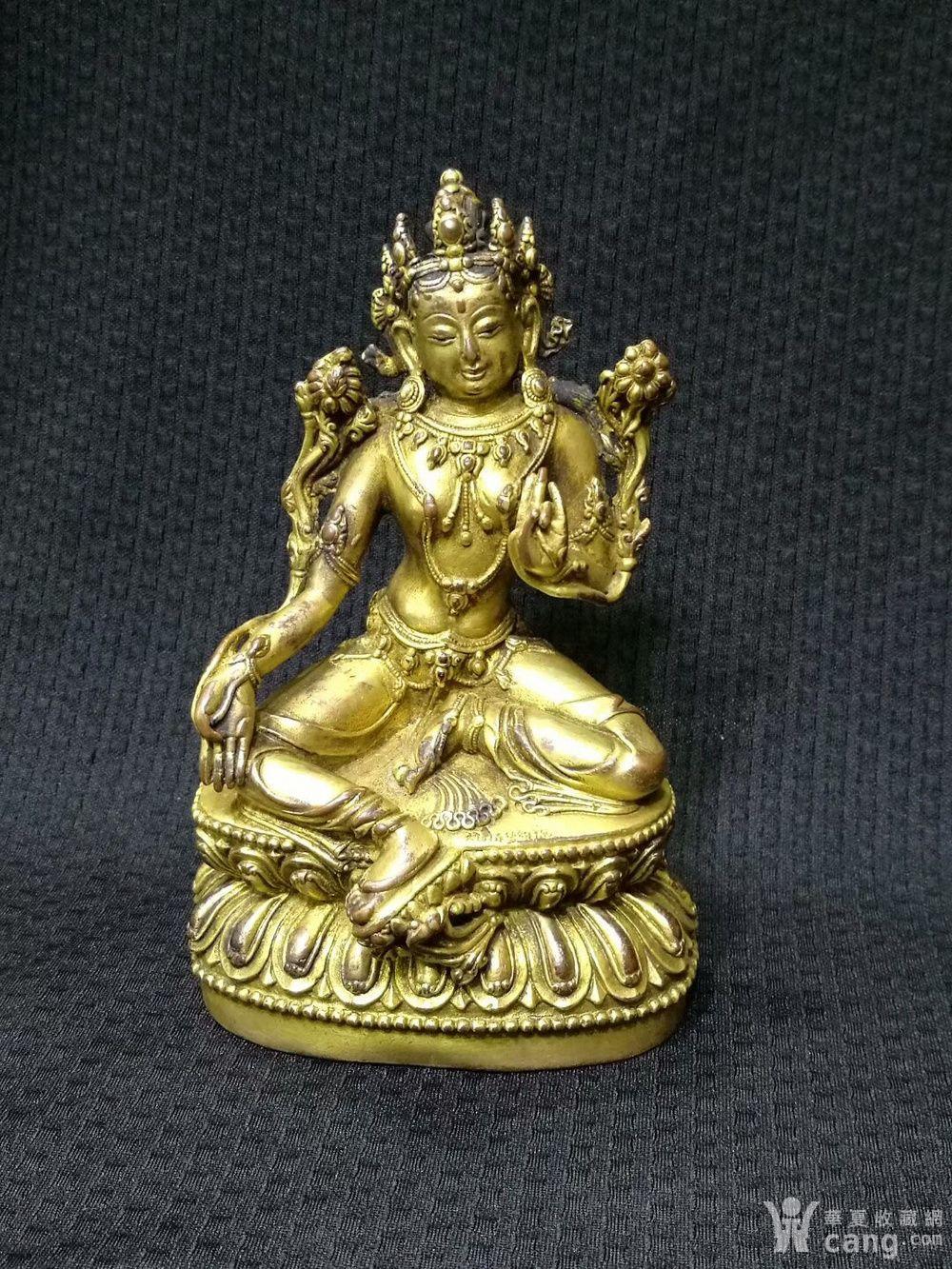 明代铜鎏金 大明永乐年施 款绿度母造像