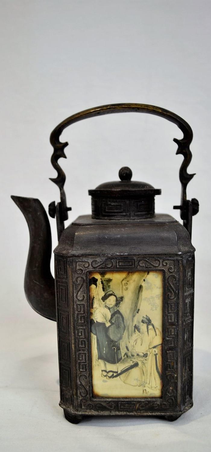 民国外销潮邑永顺老店点铜真料锡提梁茶叶罐