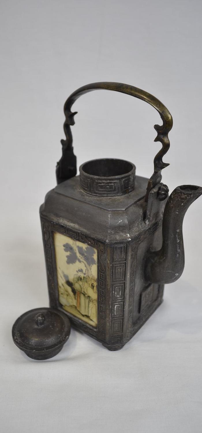 民国外销潮邑永顺老店点铜真料锡提梁茶叶罐