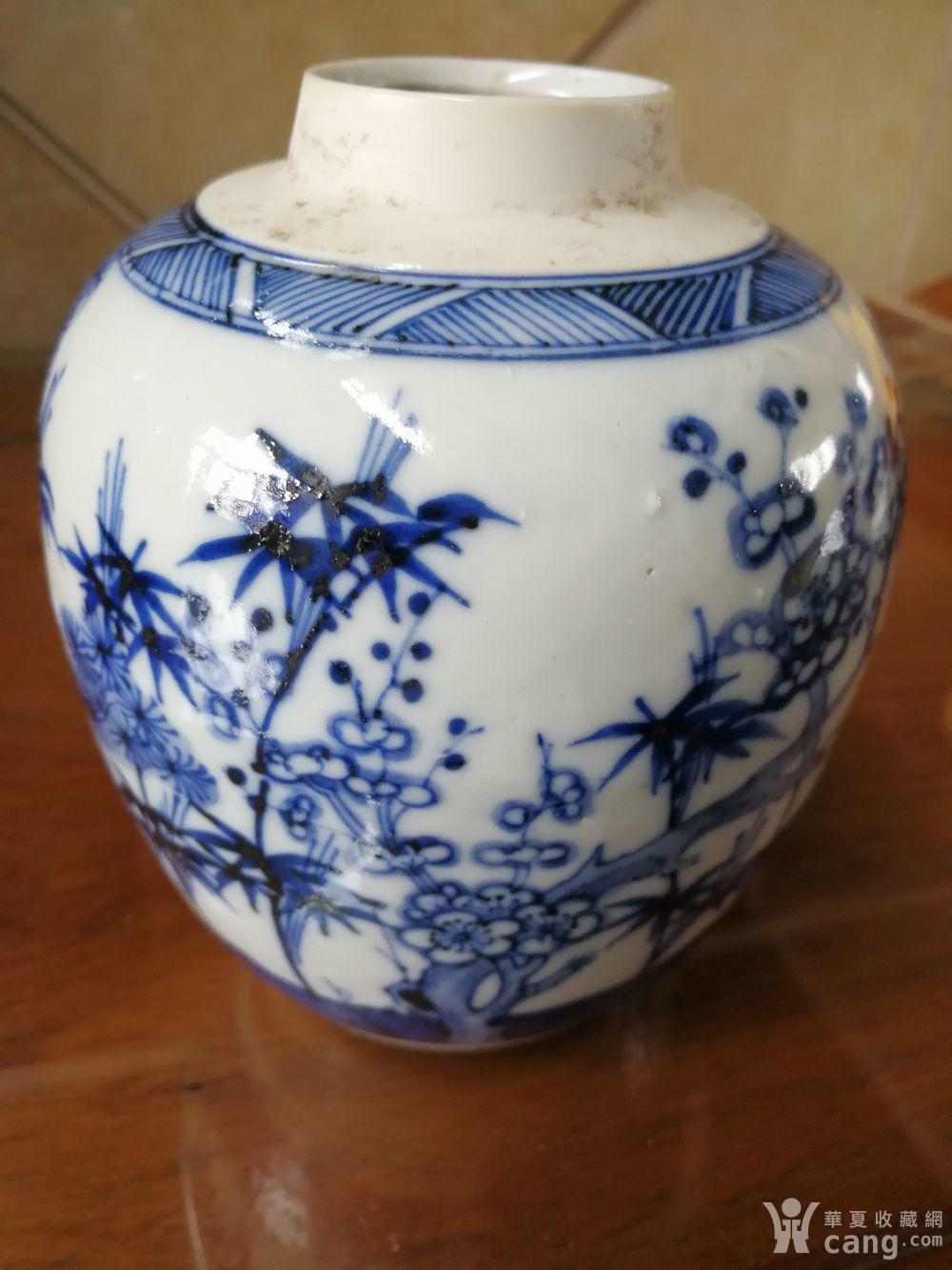 清雍正青花岁寒三友罐