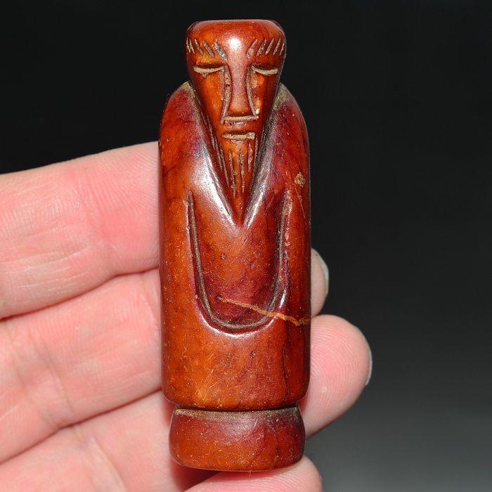 古玉老玉*和田玉红玉红沁通天孔翁仲人