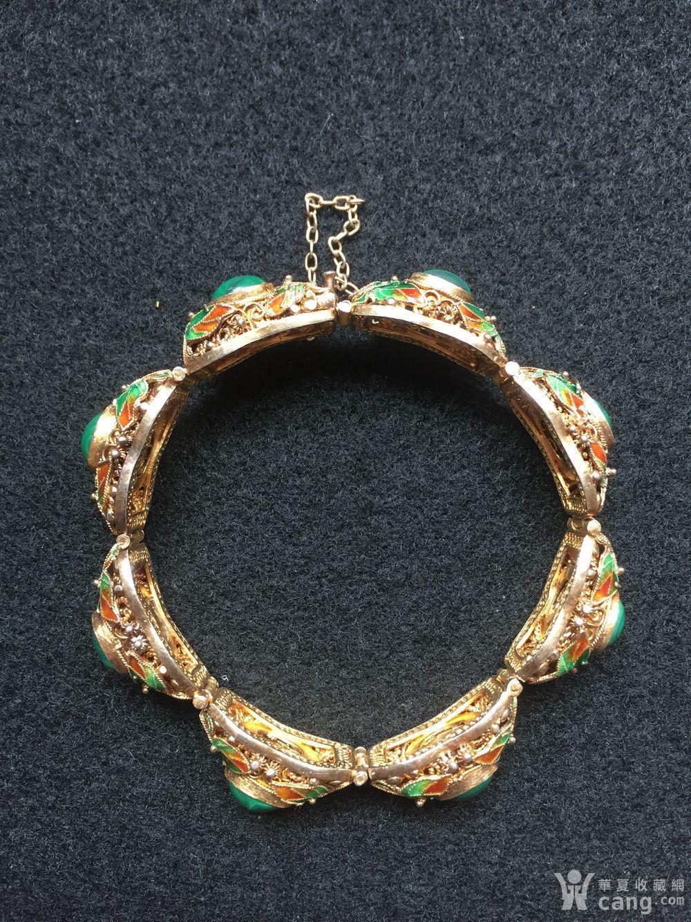 美国回流兴业坊 民国掐丝珐琅银镶嵌孔雀石手链