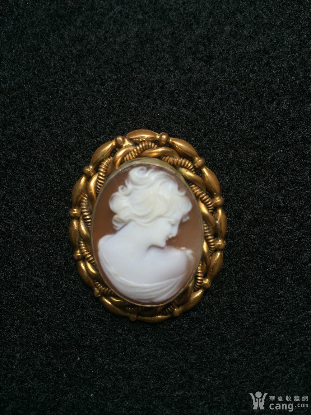 美国回流兴业坊 欧美古董贝雕美女胸针.