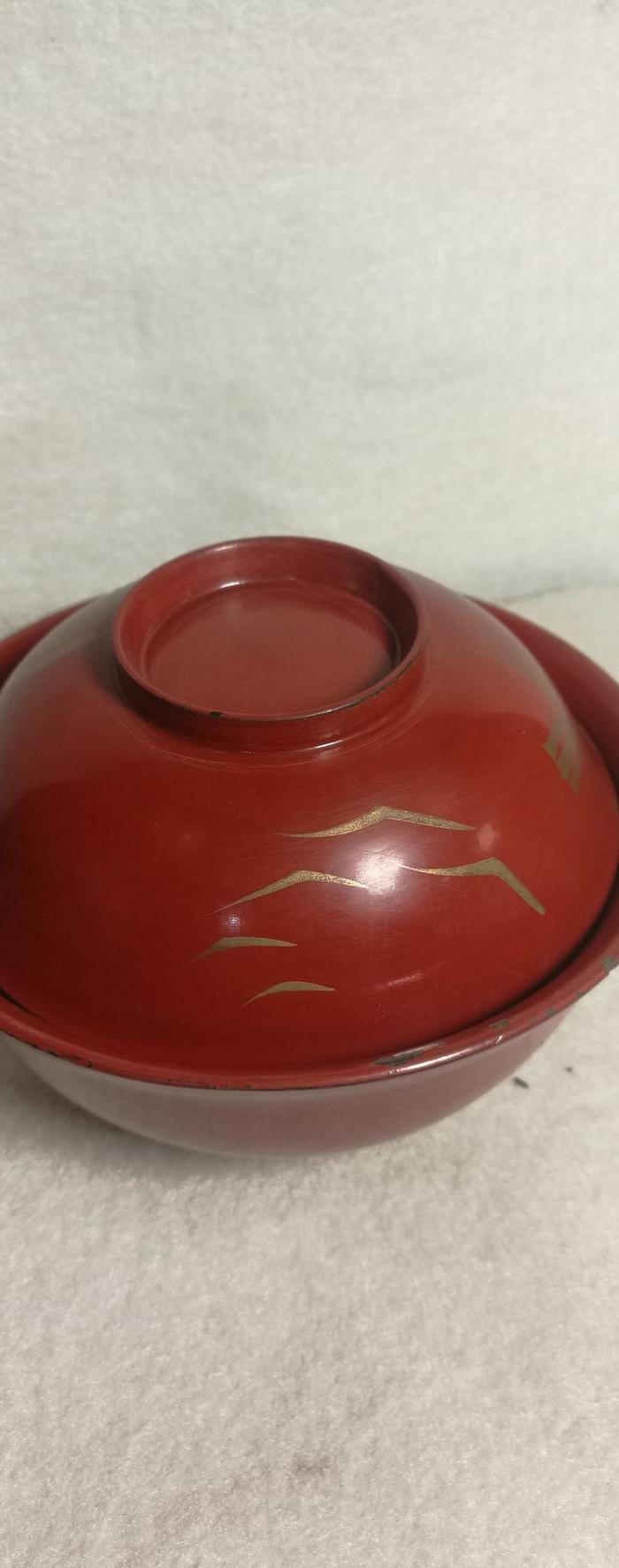 漆器大漆描金盖碗一对