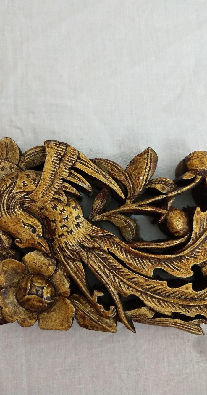 永固堂 古董老木雕 栩栩如生的凤凰涅盘一对