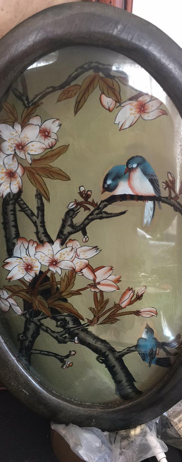 建国初期老外贸玻璃画一对