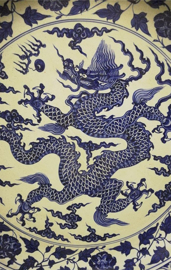 大明宣德青花龙纹大盘子 直径一米