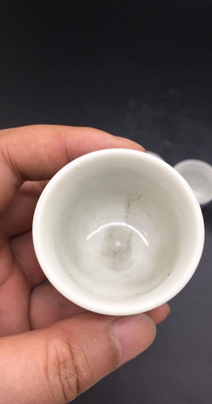 清代青花诗文酒杯4只