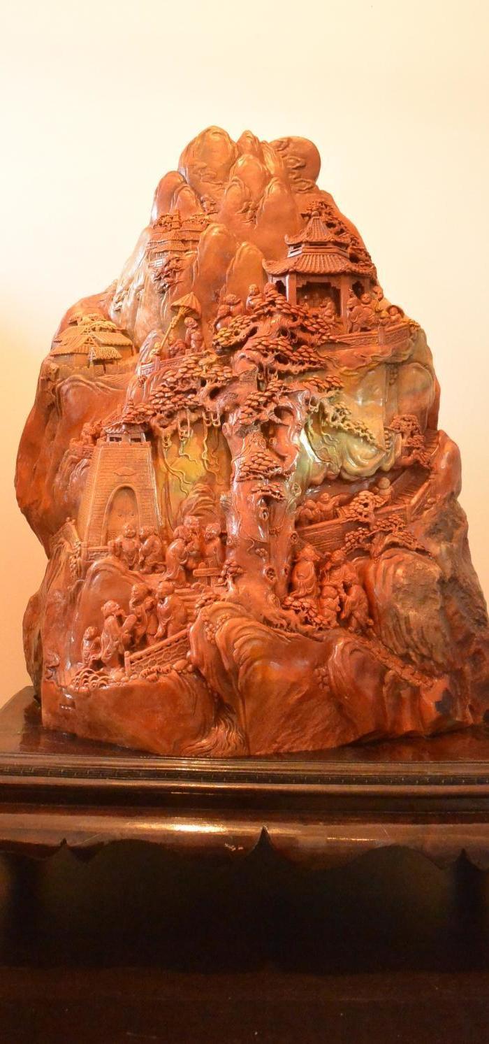 精品天然朱砂红寿山石雕装饰