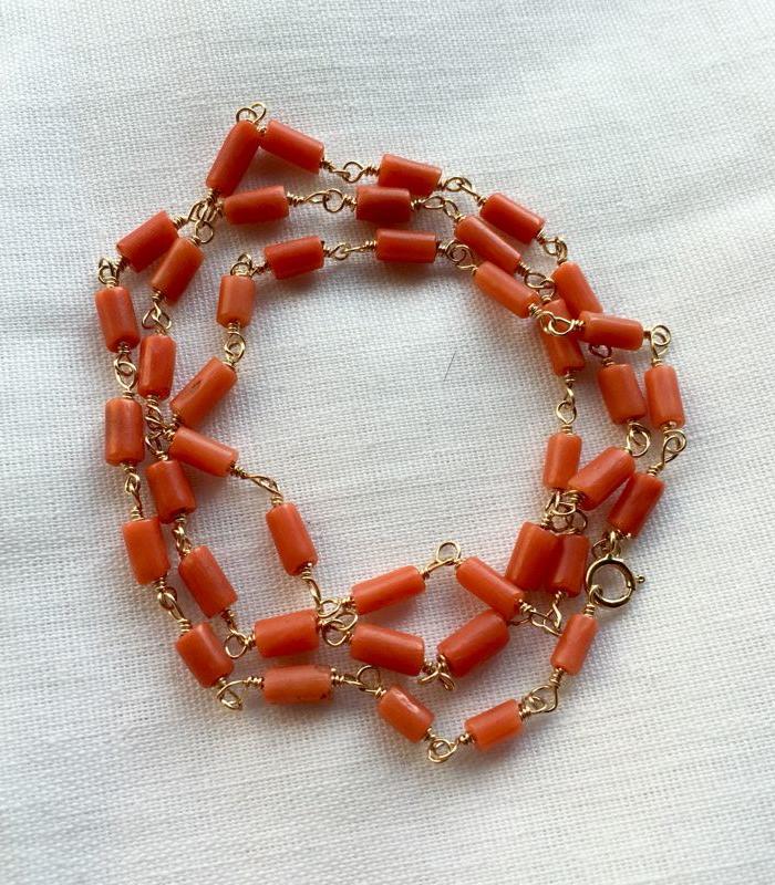 小竹节造型沙丁红珊瑚项链手链老珠新做步步高升