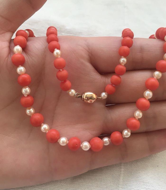 欧洲回流维多利亚时期沙丁红珊瑚akoya海水珍珠项链中长款_华夏古玩城