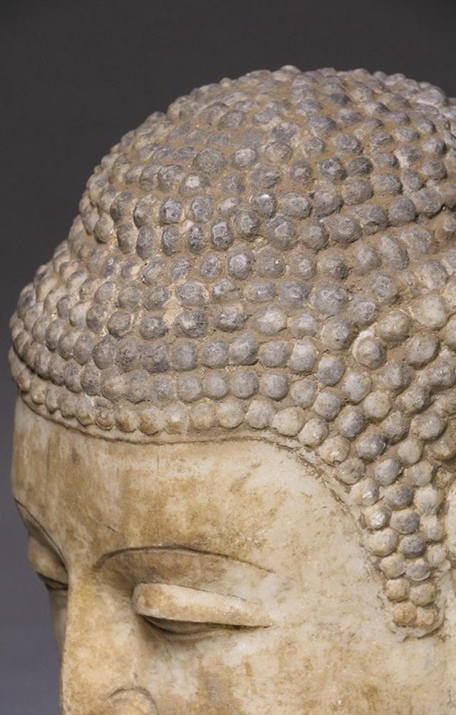 明代以前汉白玉石雕释迦摩尼佛头造像摆件