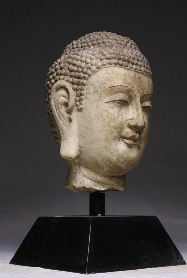 明代以前汉白玉石雕释迦摩尼佛头造像摆件