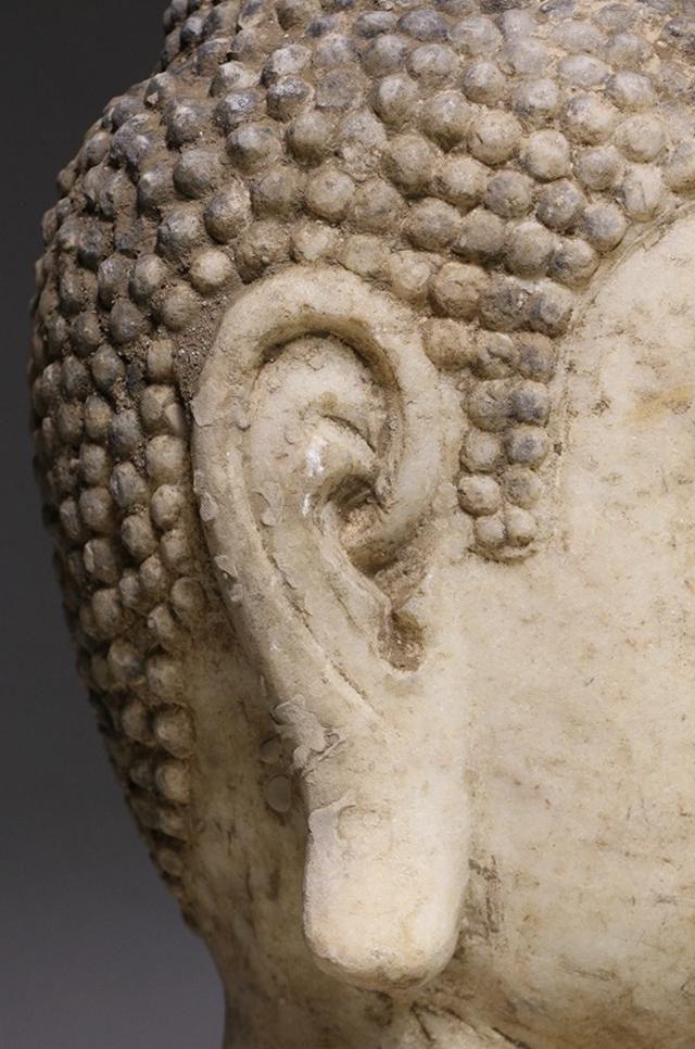 明代以前汉白玉石雕释迦摩尼佛头造像摆件