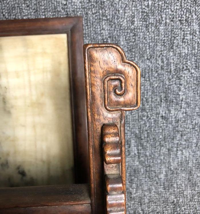 清代传世满工雕刻嵌云母石屏风古玩杂项黄花梨屏风摆件