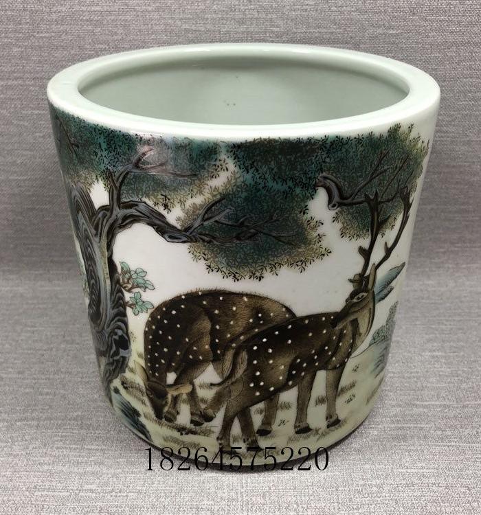 老瓷器笔筒传世民国名人张志汤粉彩笔筒珠山八友古董明清老货精品