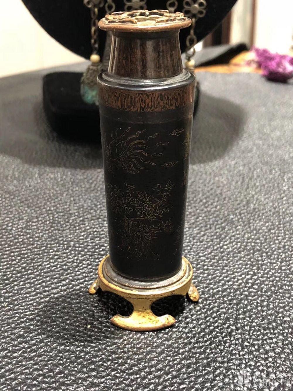 华夏古玩城 铜器 青铜 > 回流 清代 乌金走铜香插 高9.