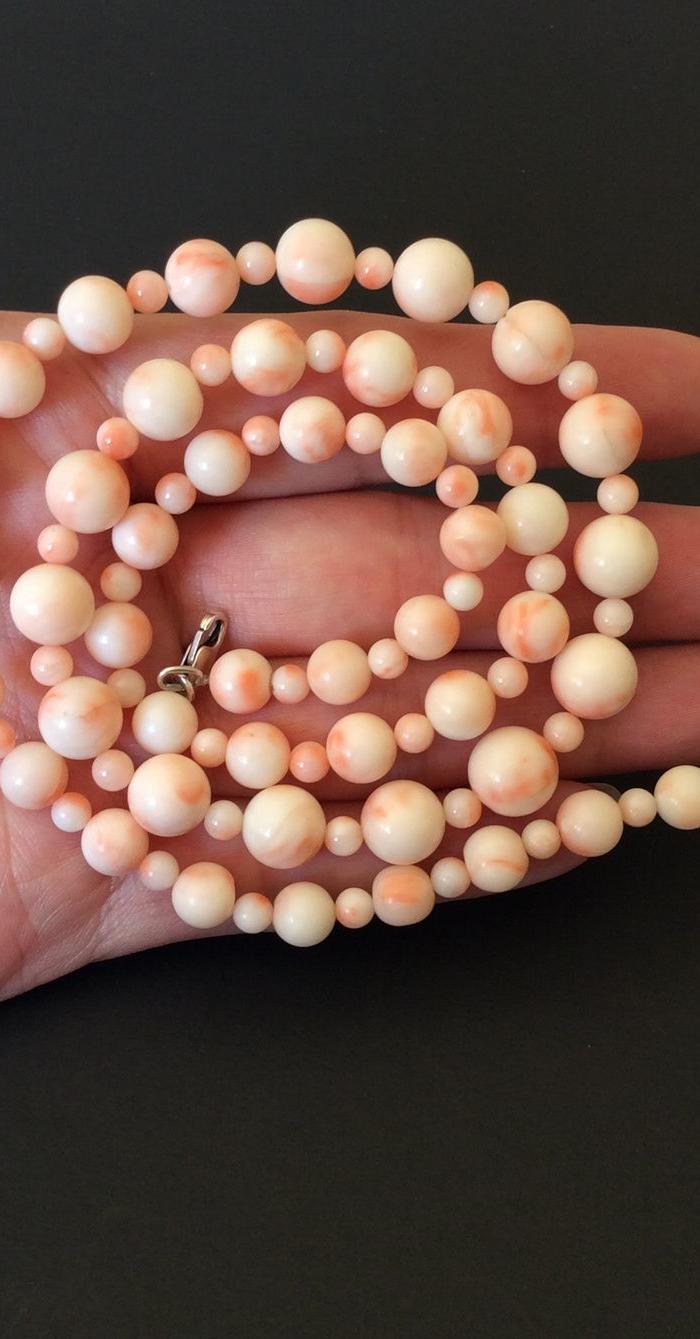 美国回流兴业坊 天然粉珊瑚圆珠项链